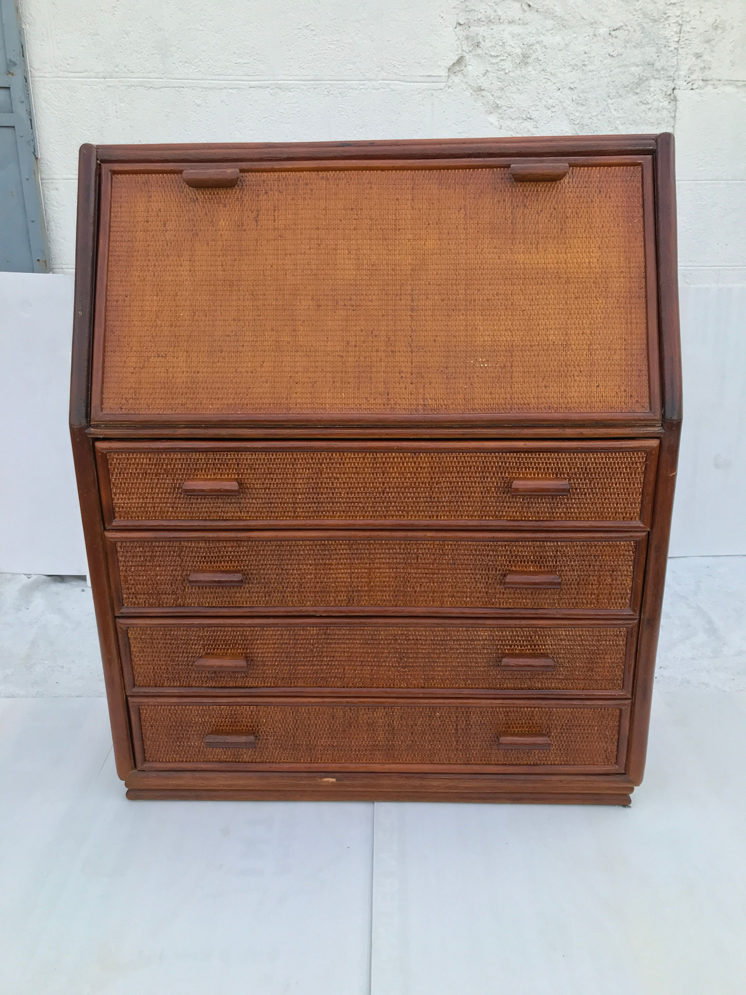 Vintage secretary and wicker rattan