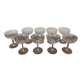 Vintage chiseled crystal champagne glasses 9 pieces