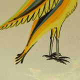 Plat oiseau en céramique du milieu du siècle, peinte à la main Français poterie d’art Uzes signée A Rochat