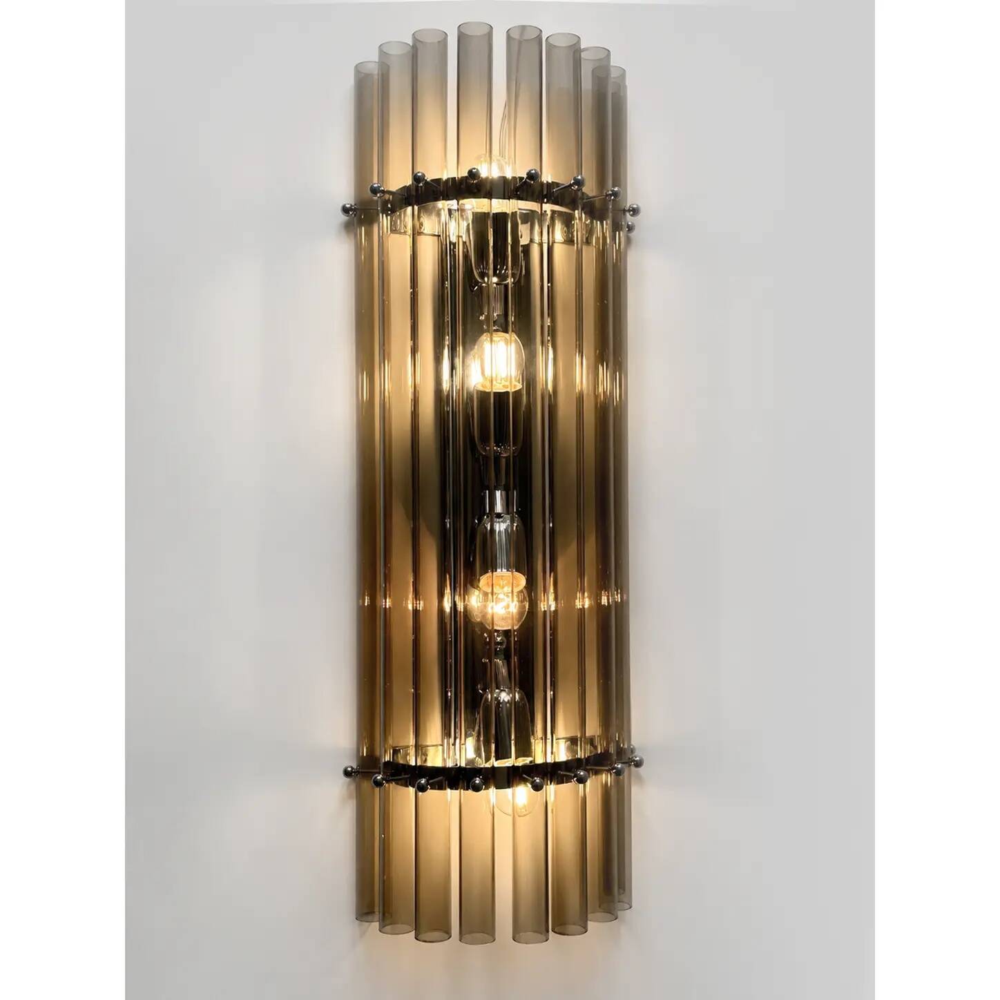 Contemporary Modern Smoked-Fumè Glass Pipes Wall Sconces-Set of Two