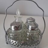 Service à condiments vintage en verre et métal