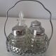 Vintage glass and metal condiment set