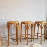 Suite of 3 bar caned vintage stools