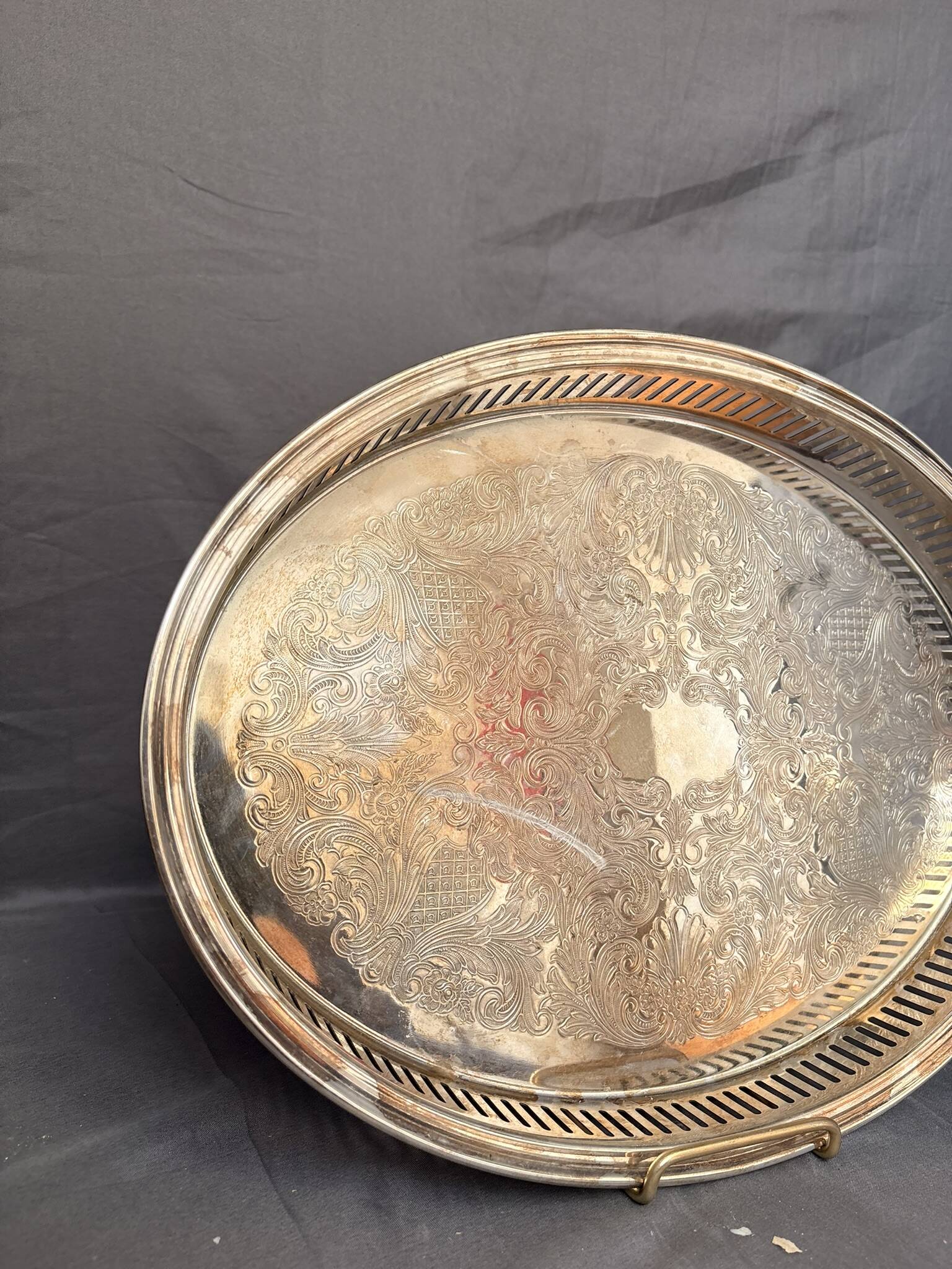 Antique Silver-Plated Metal Tray Rocaille Rococo Louis XV