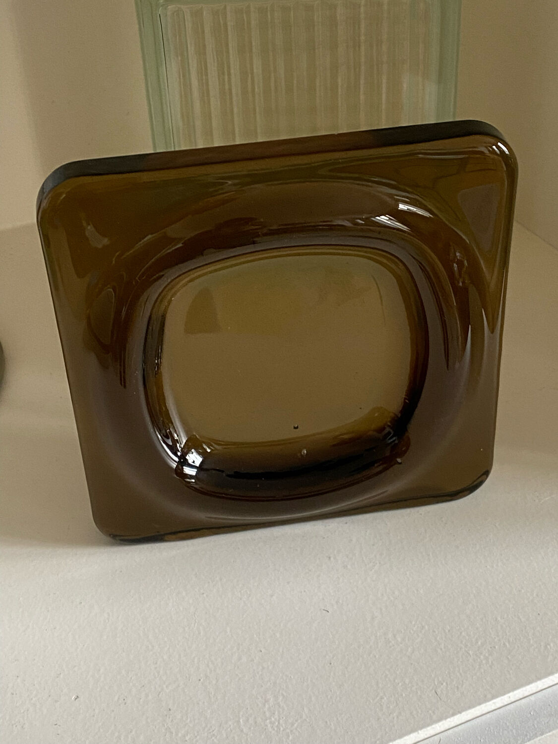 Empty glass pocket Saint Gobain vintage 70s smoked glass