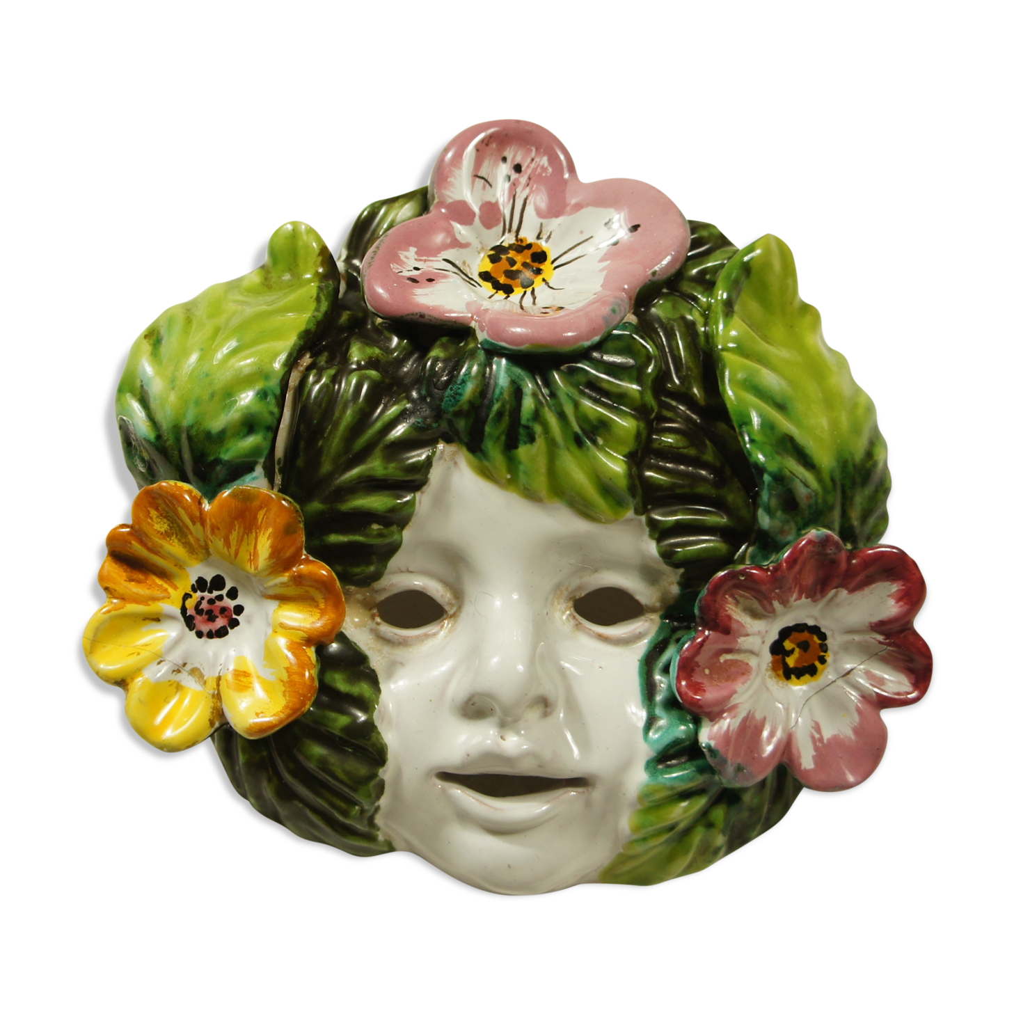 Ceramic mural hoot cherub