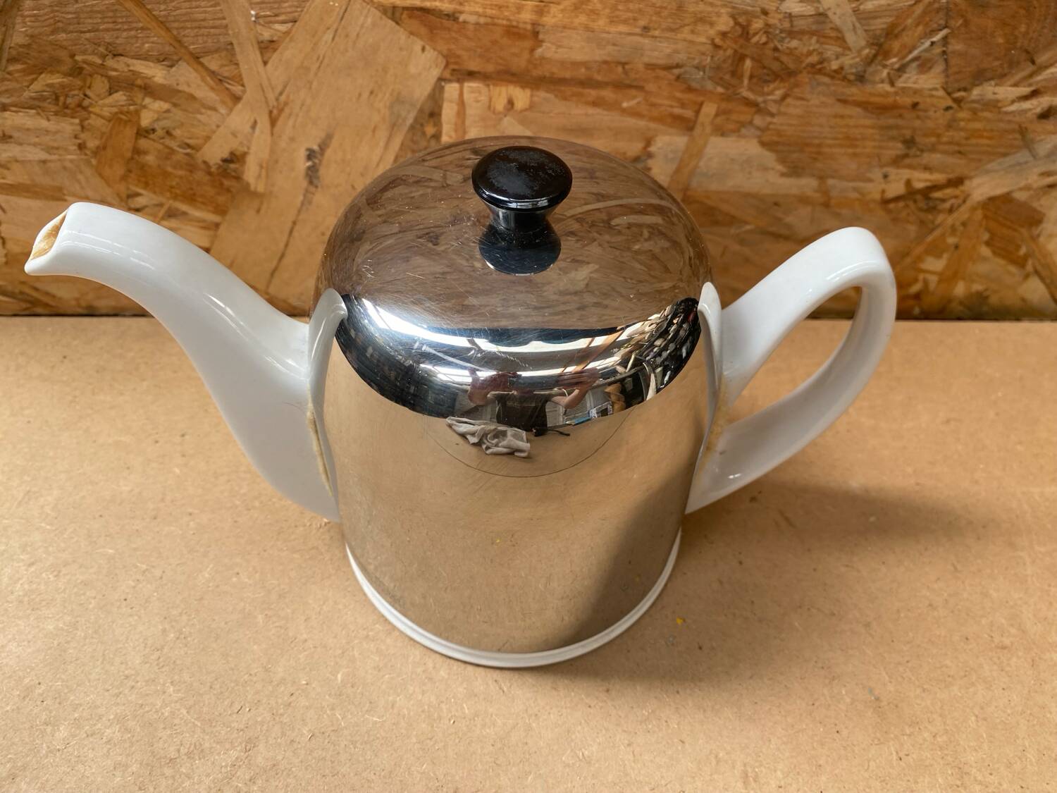 Old teapot salam thé guy degrenne white ceramic + stainless steel vintage