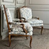 Pair Of Louis XV Queen Armchairs In Carved And “chené” Wood, 18th Century