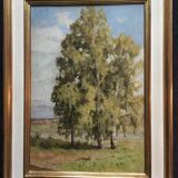 "The Birches" Original oil on wooden panel