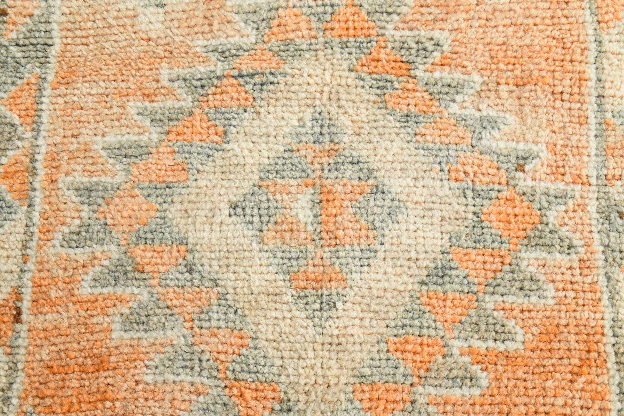 Tapis Kilim Vintage Orange et Beige, Motifs Géométriques Anatoliens