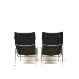 2x Vintage black leather armchair by Strässle HE1106 designed by Hans Eichenberger