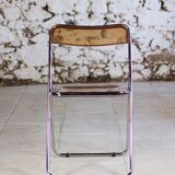 Set of 3 folding chairs in plexiglass and chrome, 1970.