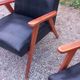 Pair of vintage beech armchairs feet compass covered with black moleskine from the 50s