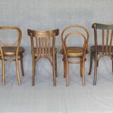 Set of 4 mismatched bistro chairs, from 1910 to 1935