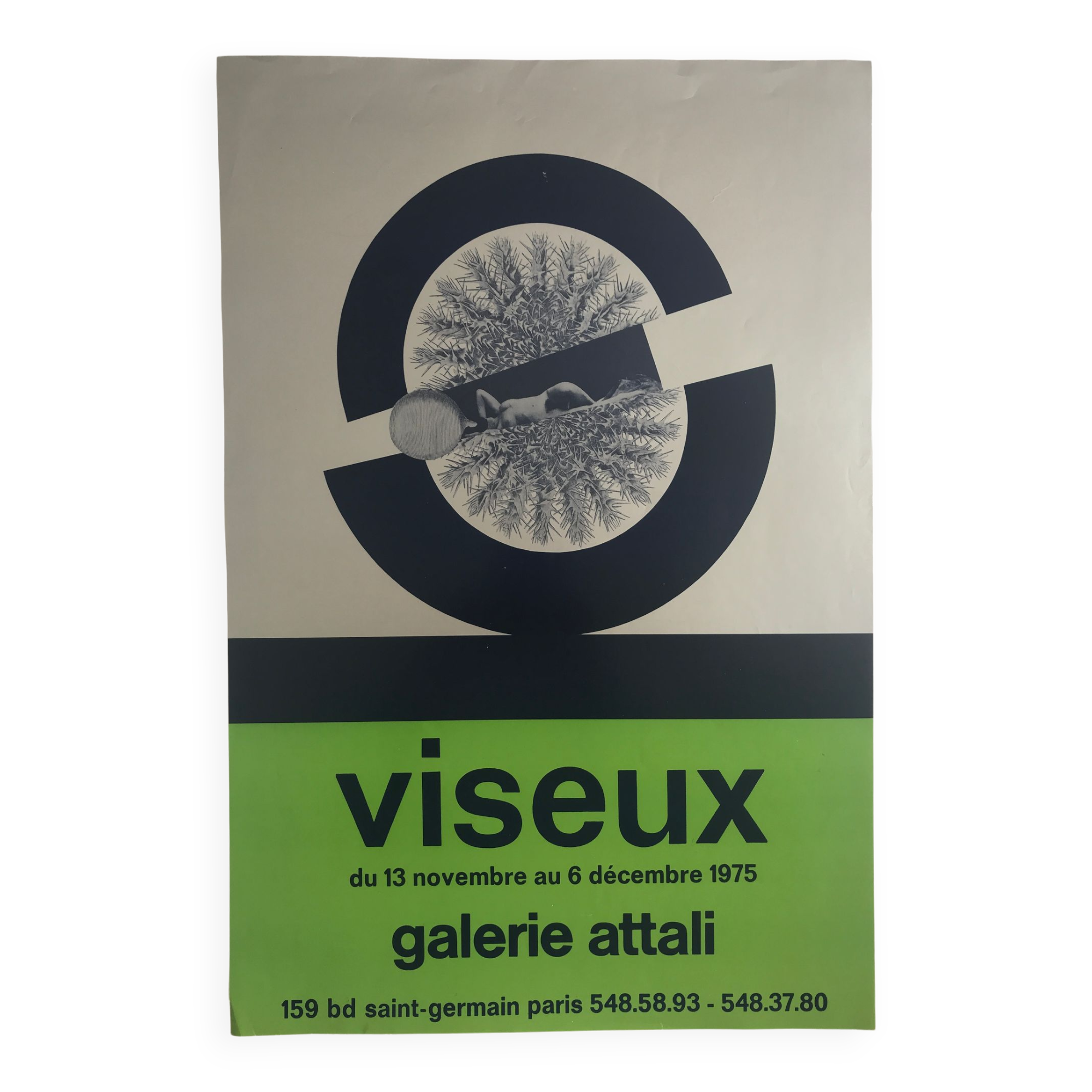 Original silver poster by Claude VISEUX, Galerie Attali, 1975