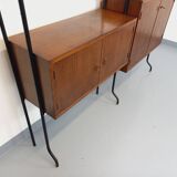 Vintage Italian double modular shelving unit in wood and metal
