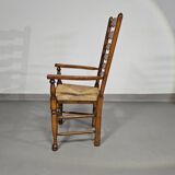 4 chaises à dossier échelle / 1 accoudoir / avec coussins en jonc