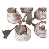 Lustre with 5 branches in bronze and grey, Gustavo style, lampshade in toile de Jouy.