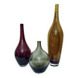3 vases en verre soufflé