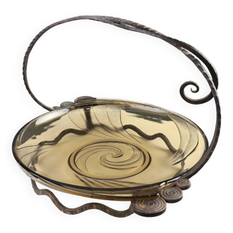 Glass and metal Art Deco Fruit Bowl, France 1920s