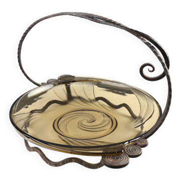 Glass and metal Art Deco Fruit Bowl, France 1920s