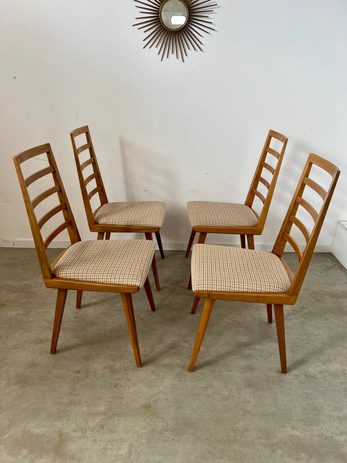 Set of 4 Scandinavian design beech chairs from the 70s vintage