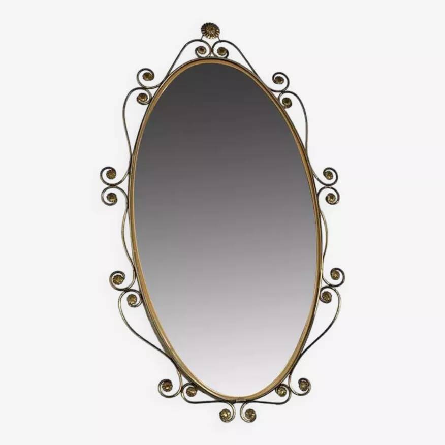 50s oval brass mirror