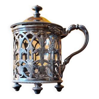 Moutardier en métal argenté de chez Cristofle France  - pot à moutar