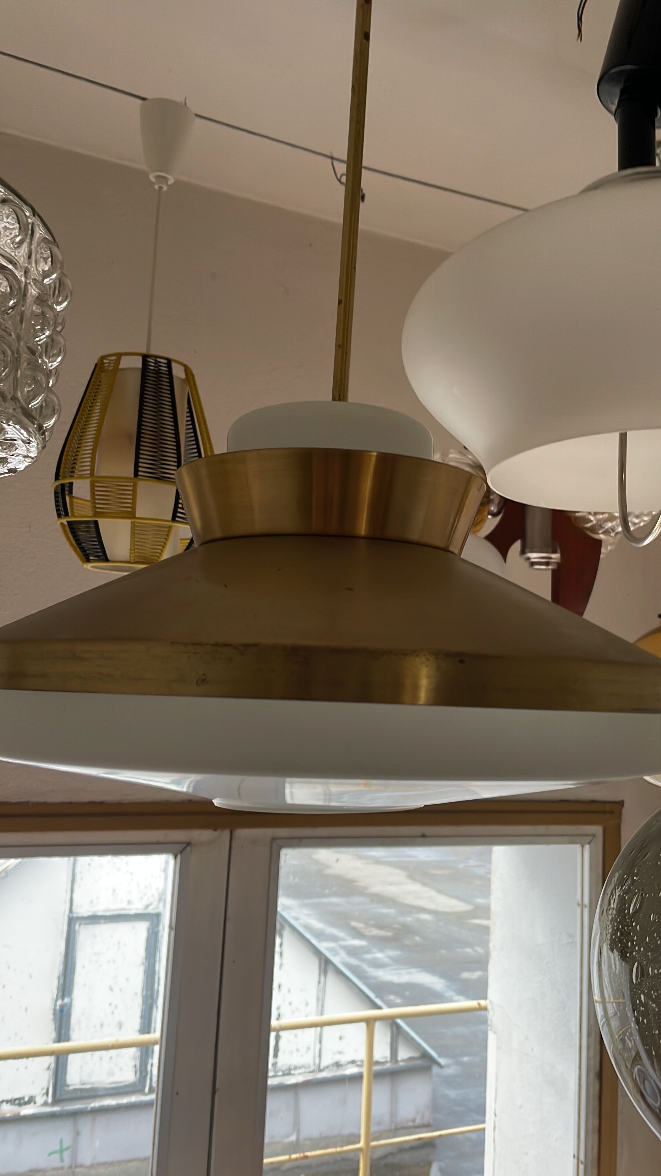 Brass and glass chandelier by Valasske Mezirici, 1970's