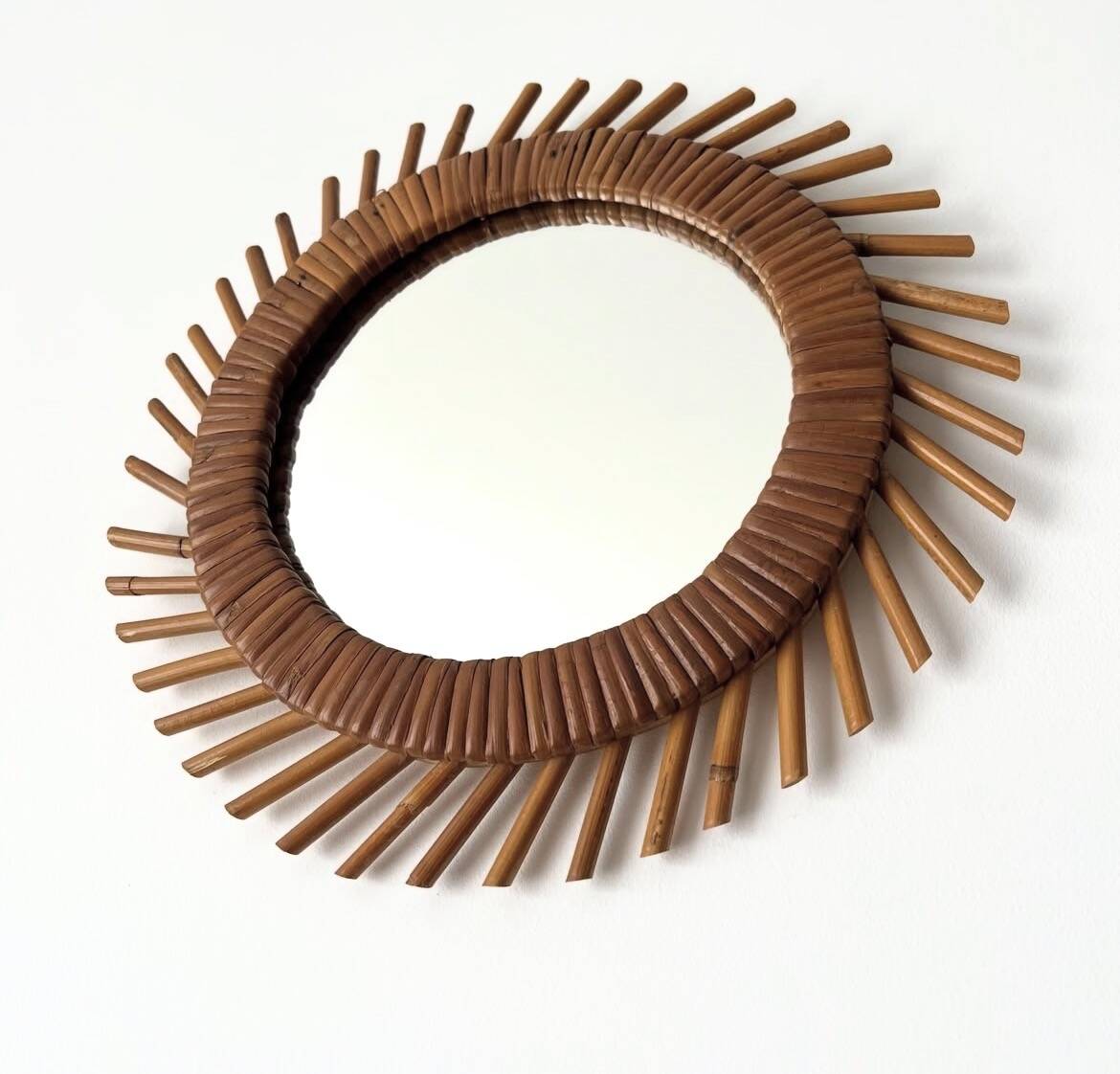 Vintage rattan sun mirror