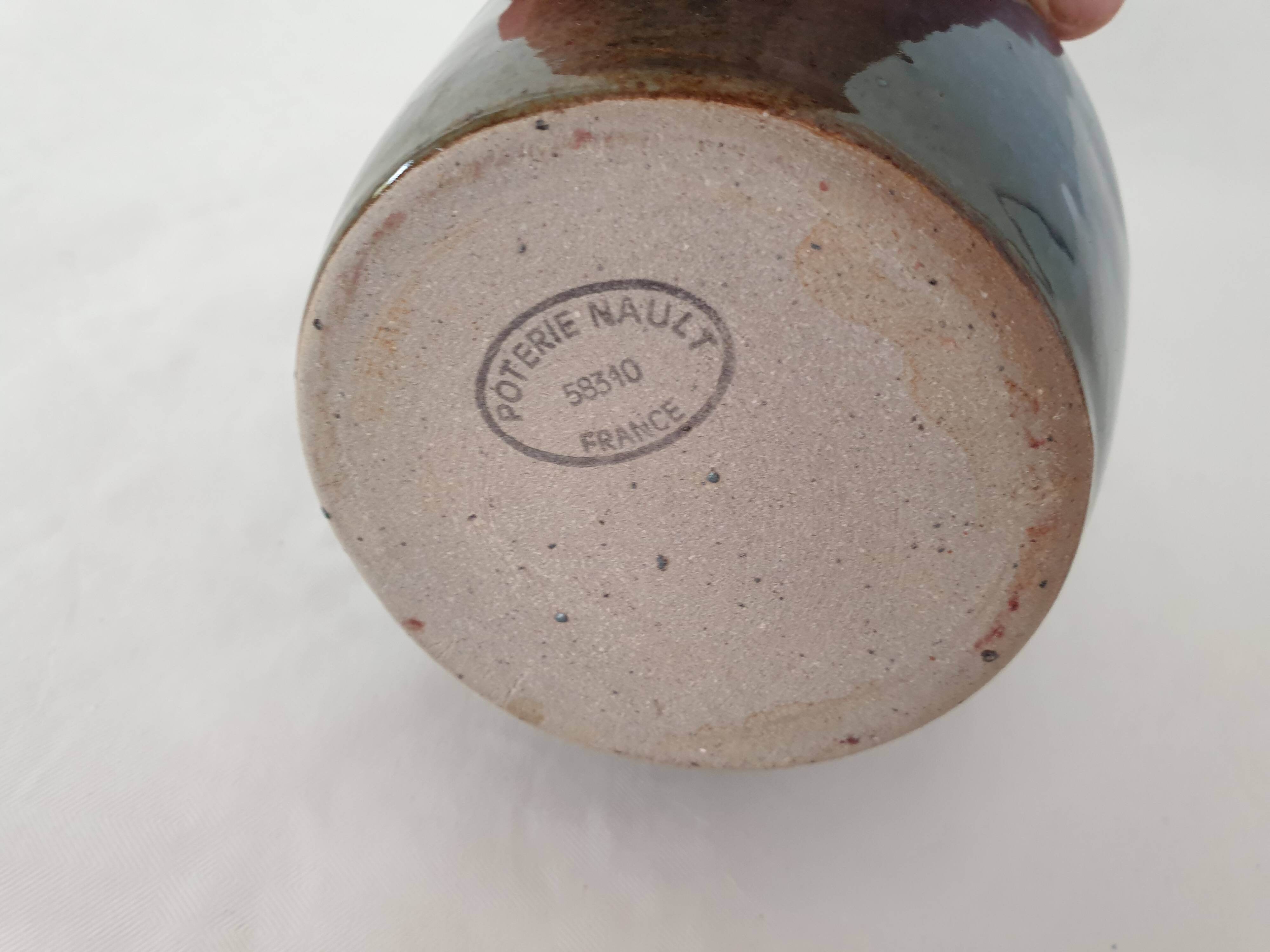 Small blue ceramic pitcher Signed Poterie de Nault