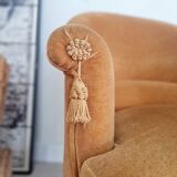 Golden yellow velvet toad armchair