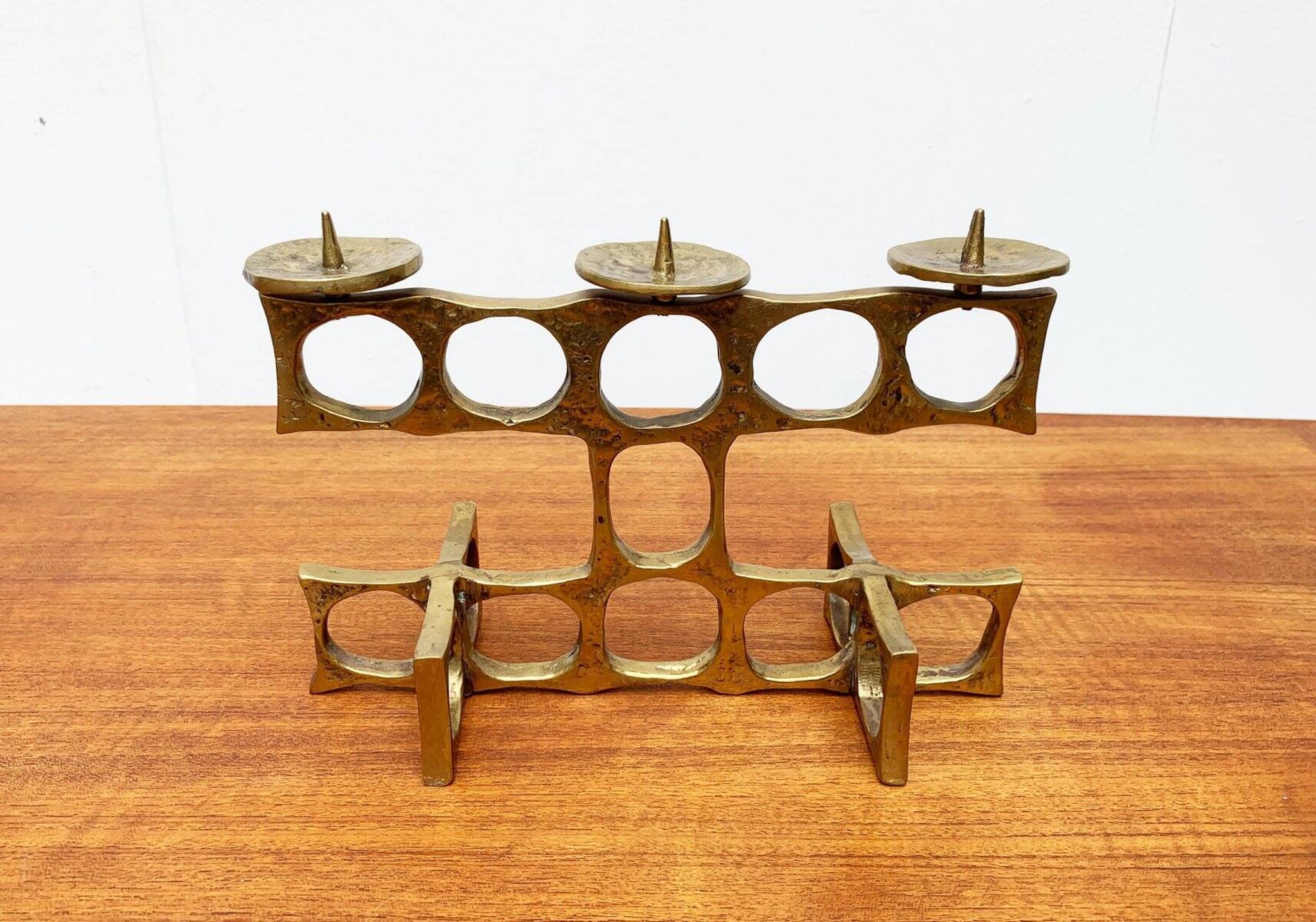 Brutalist metal candlestick from the mid-century by Heinz Goll