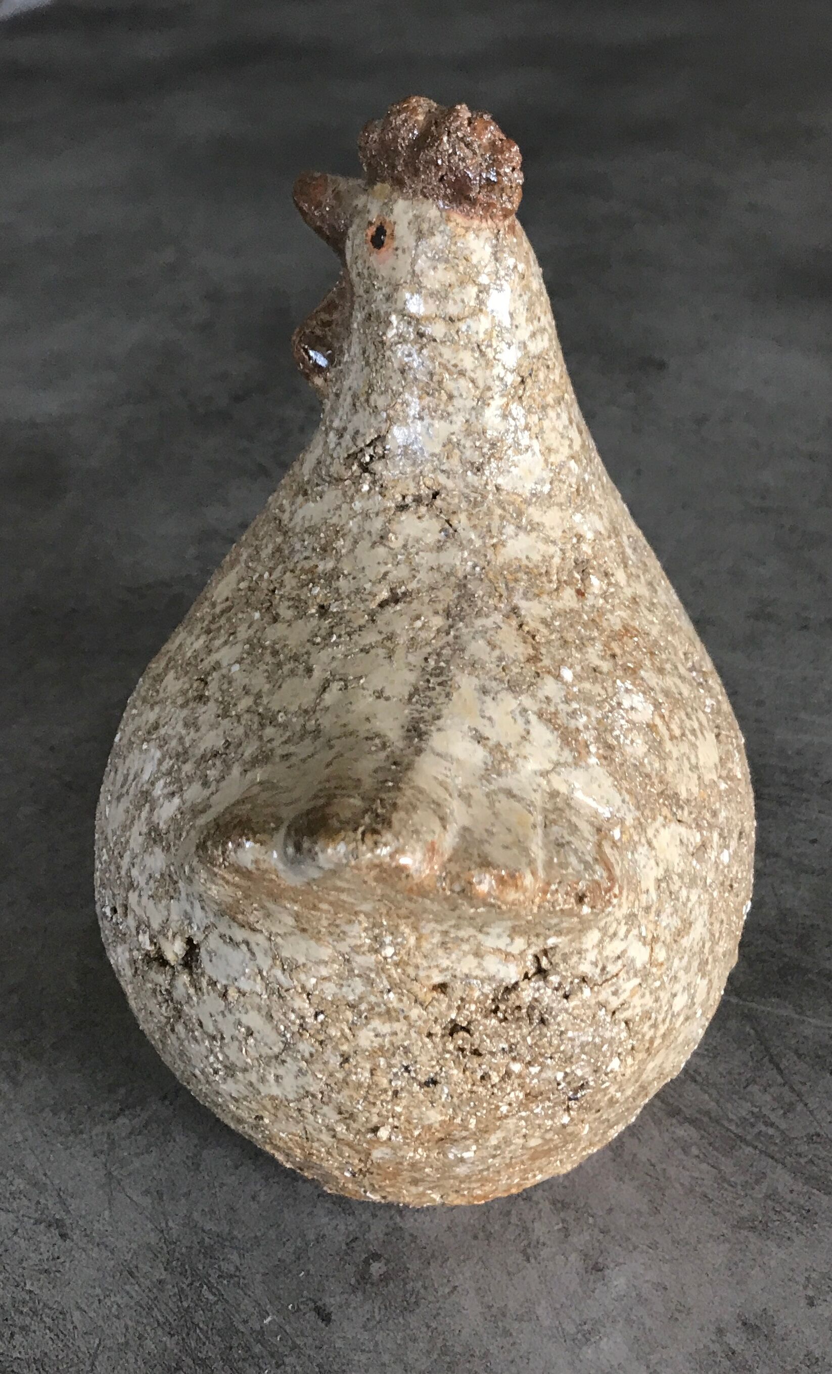 Poule in cracked and enamelled ceramic signed athezza