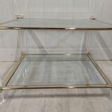 Table basse laiton, verre biseauté et altuglas