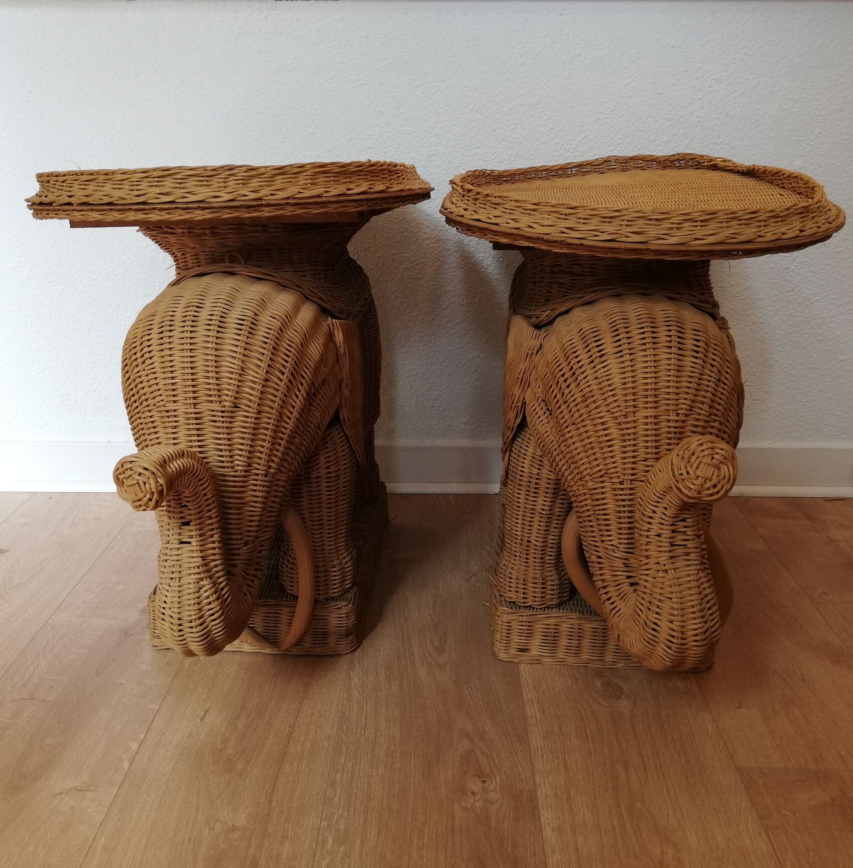 Pair of rattan sofa ends or elephant bedside tables