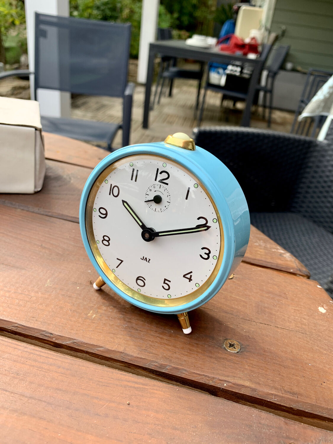 Vintage mechanical alarm clock sky blue Jaz