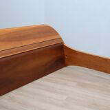 Italian 1970s Curved Walnut Bed Frame with Storage Headboard