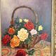 Old Oil Painting Canvas Still Life Rose Flowers Bouquet Signed