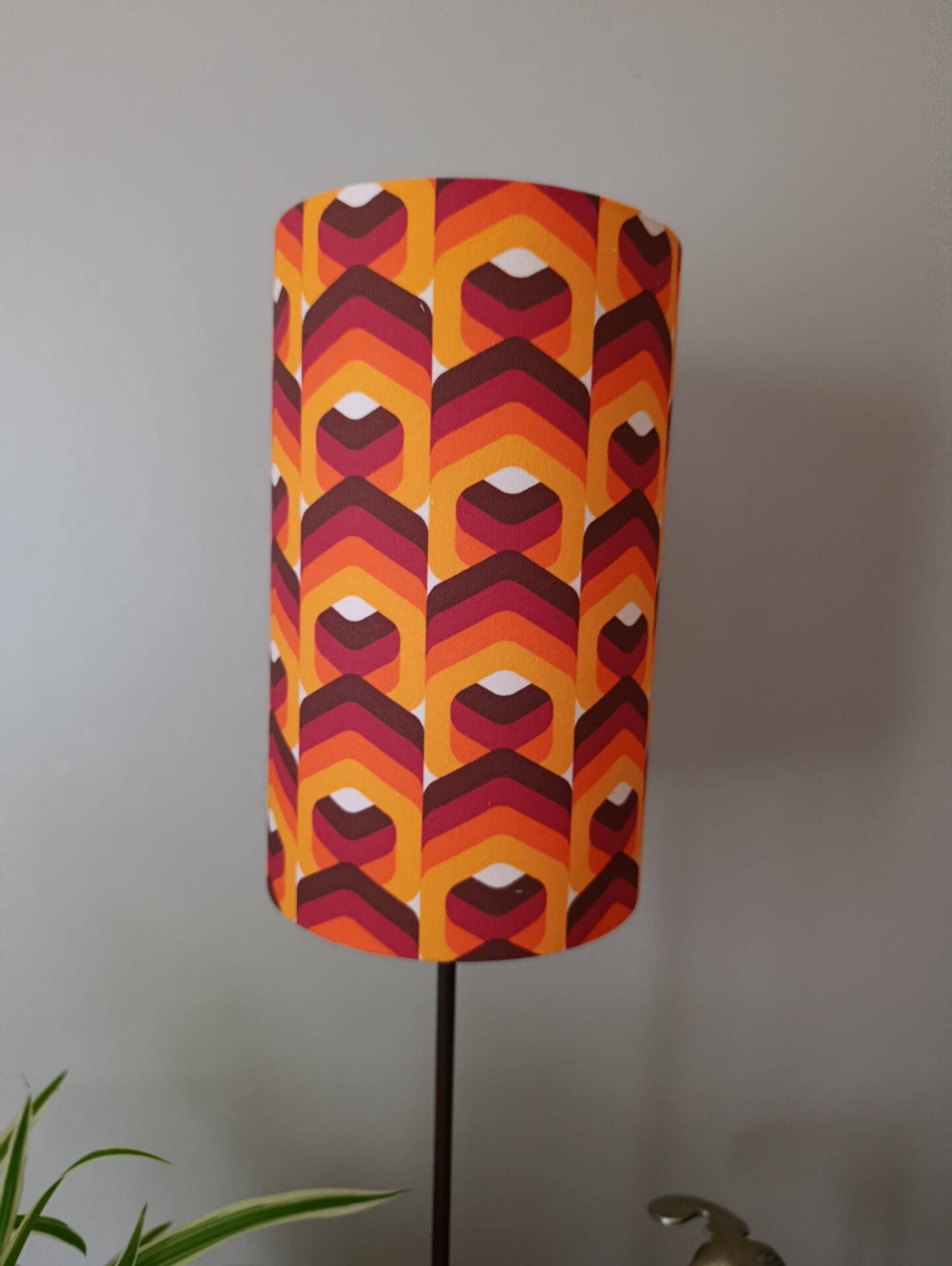 table lamp metal | geometric printed lampshade seventies style