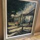 Ancien tableau huile au couteau sur panneau avec cadre bois vintage