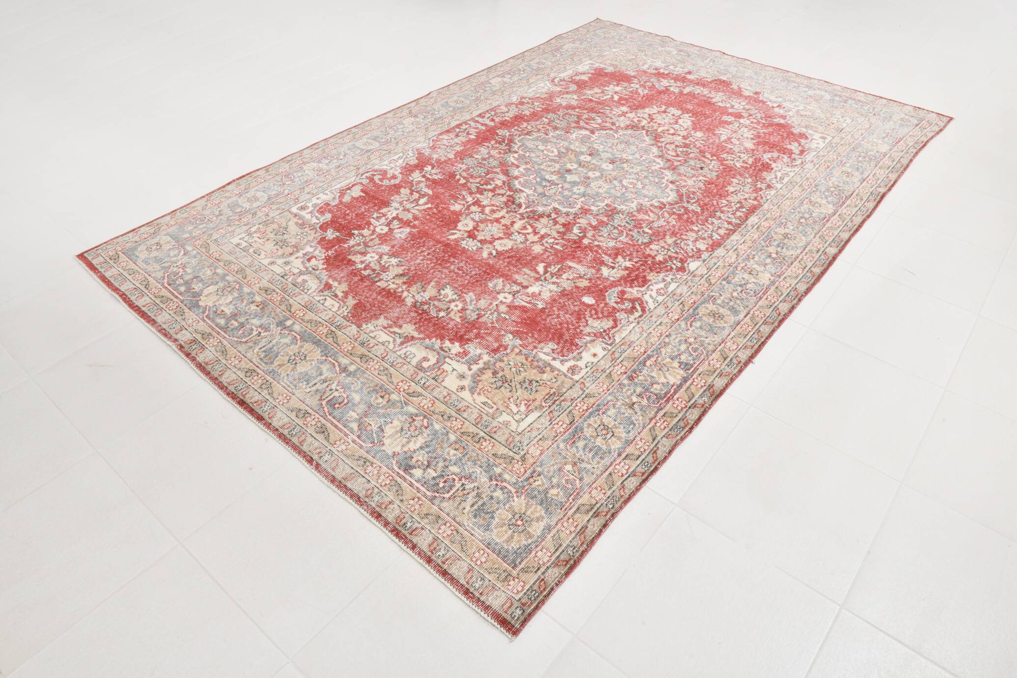 7x10 Faded Red Area Vintage Persian Rug, 199x311 Cm