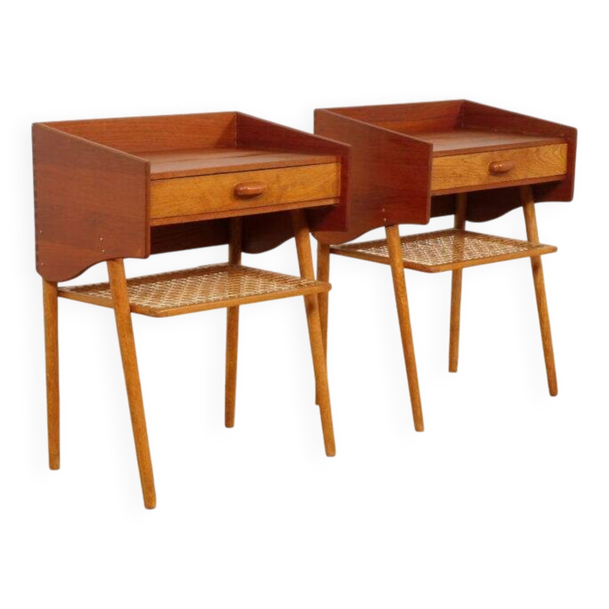Ensemble de tables de chevet vintage danoises | Teck et chêne | Vintage