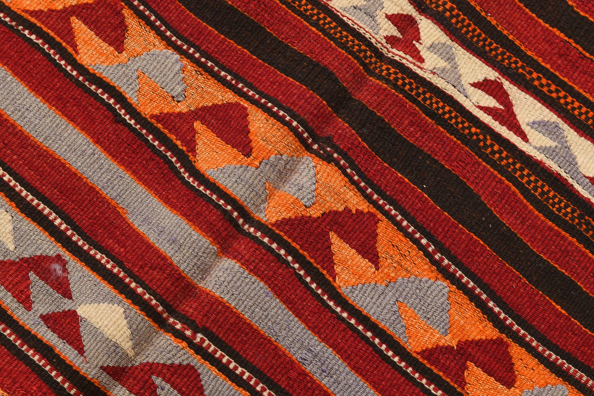 4x9 Red & Blue Turkish Kilim Rug, Living Room Rug, 133x272Cm Vintage Kilim