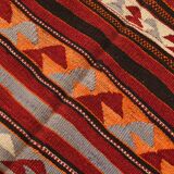 4x9 Red & Blue Turkish Kilim Rug, Living Room Rug, 133x272Cm Vintage Kilim