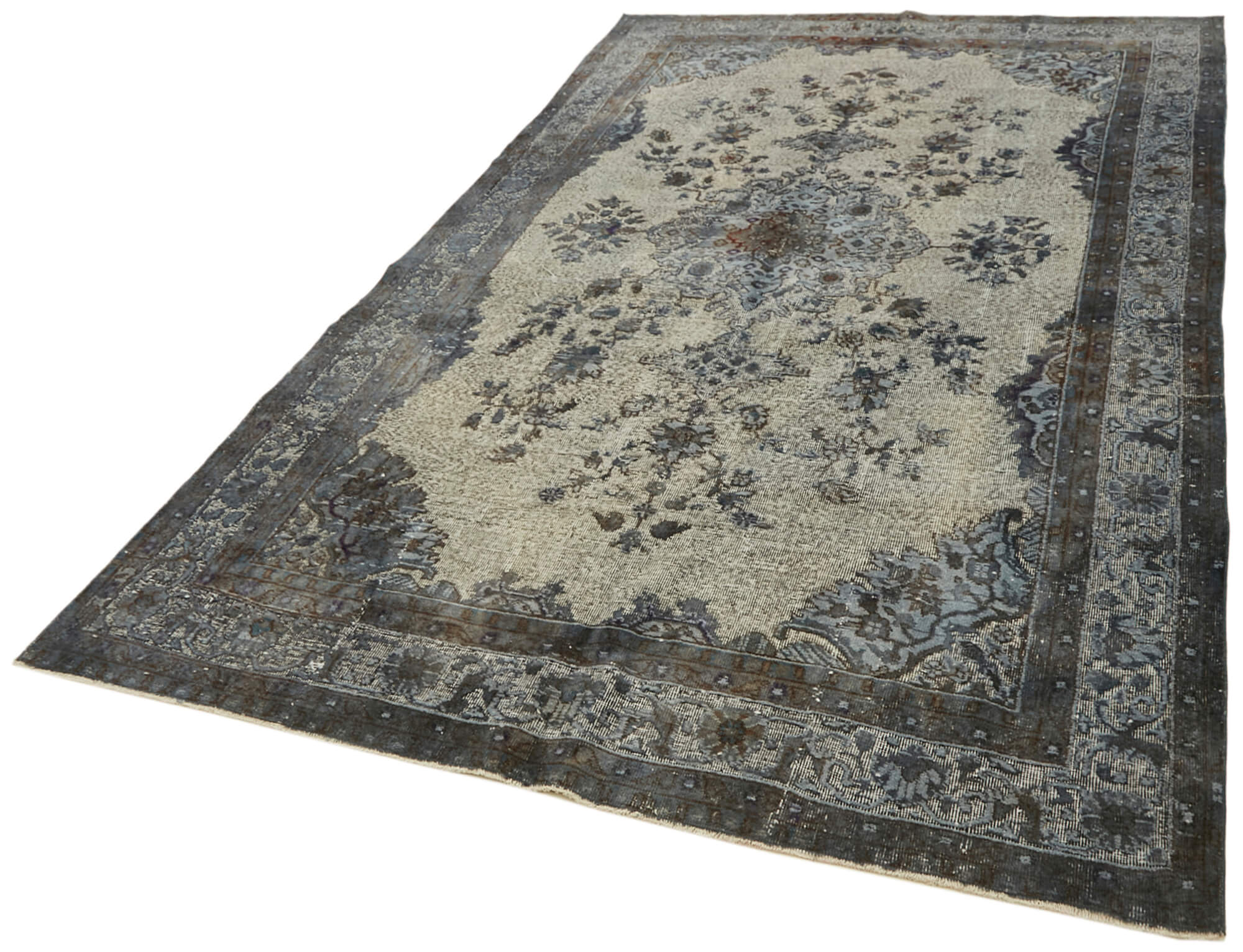 Handmade distressed oriental 1980s 203 cm x 324 cm grey rug