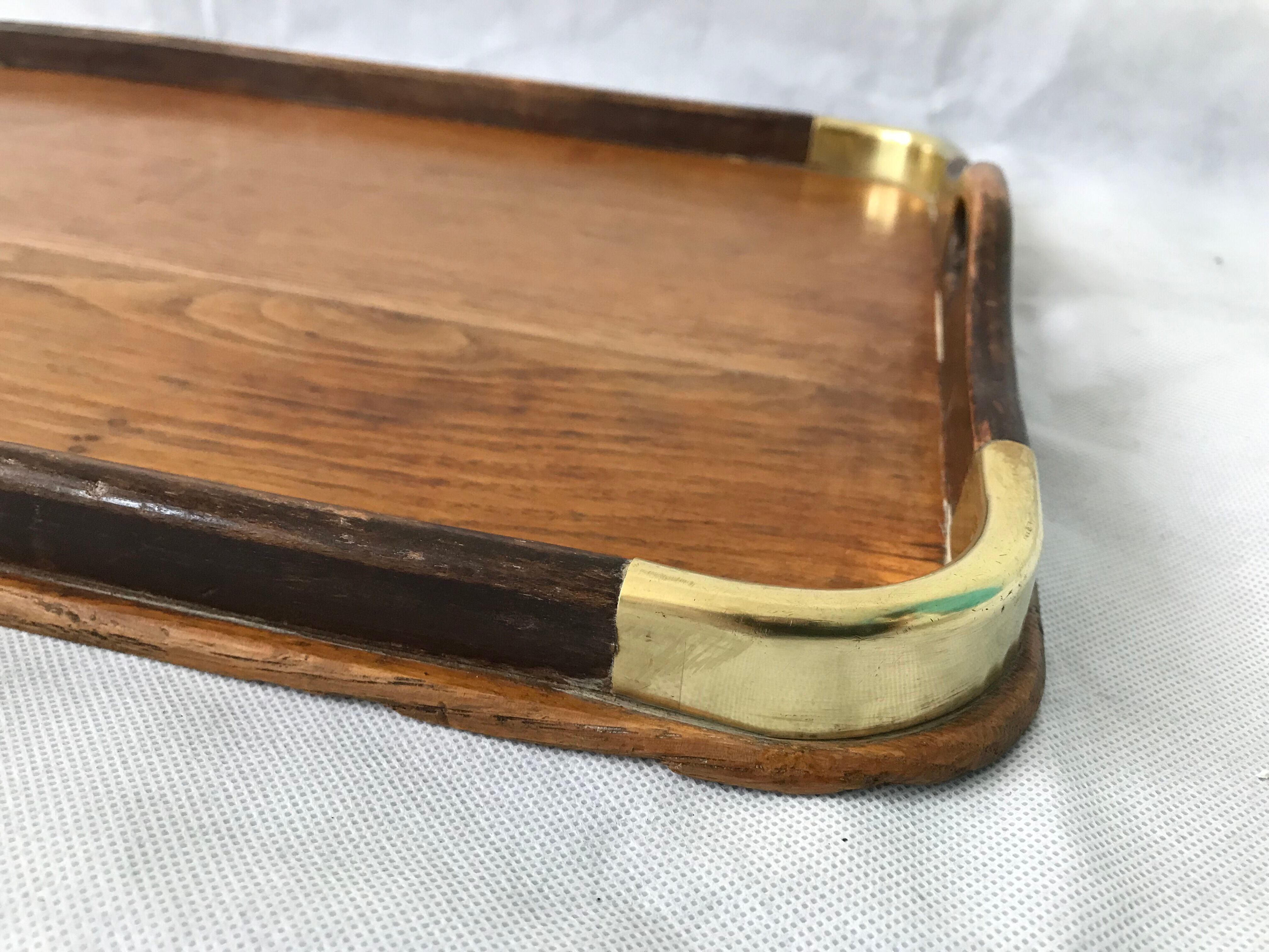 Oak and brass tray