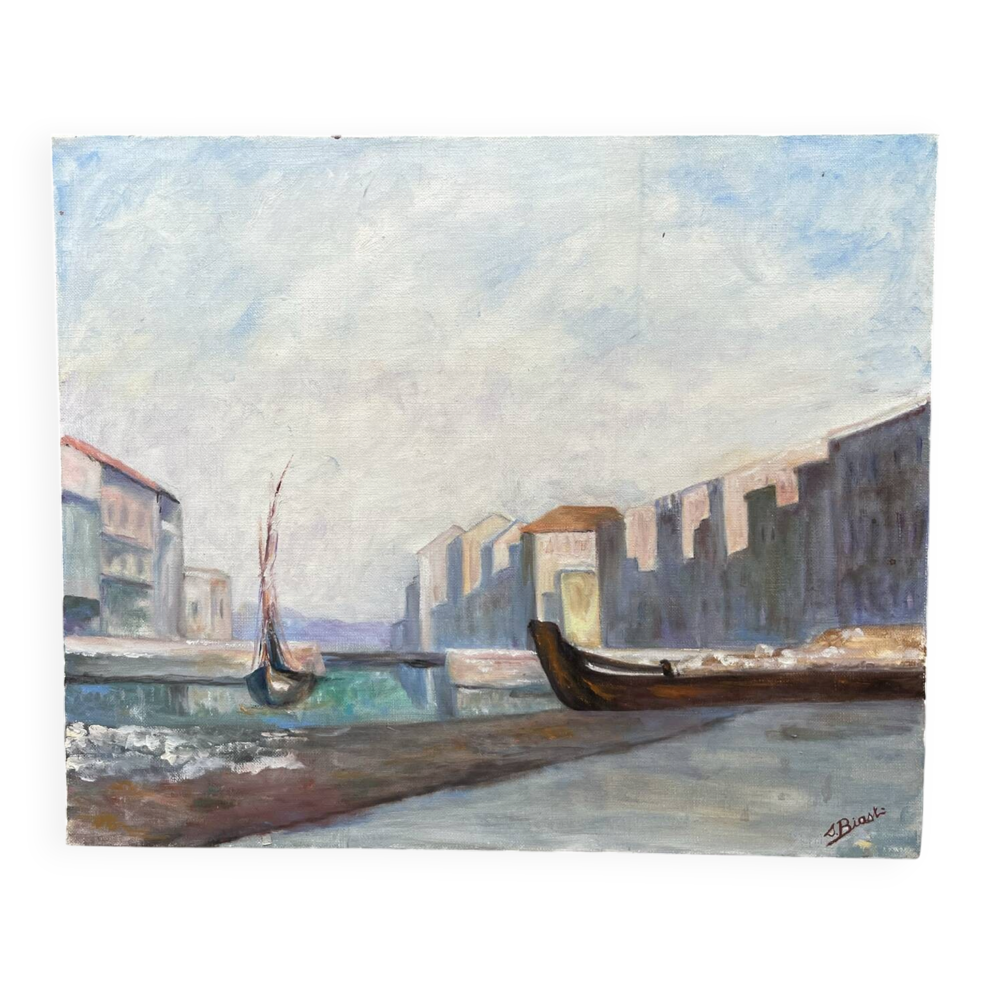 Oil on canvas "a small quiet port" 1980s