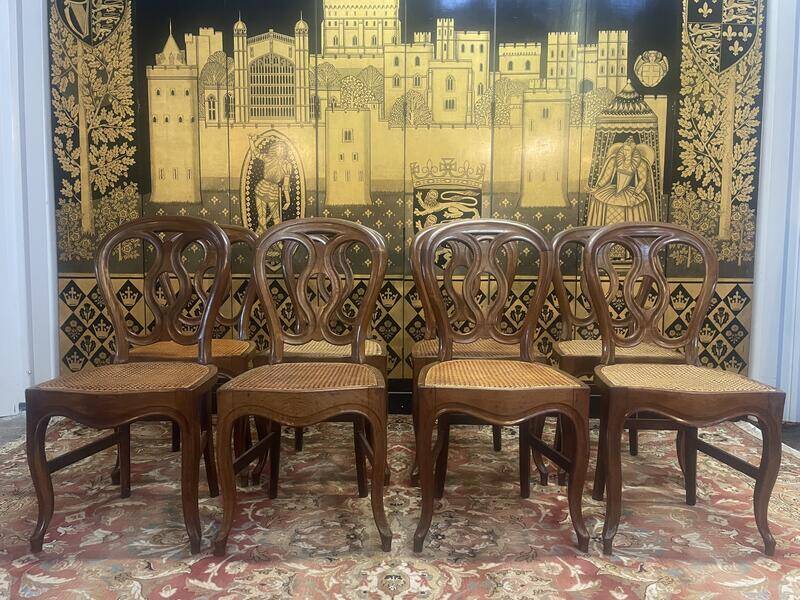 Set of 8 Louis Philippe cane chairs - caned in oak