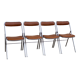 4 folding chairs chromed metal and Skaï fawn 1970